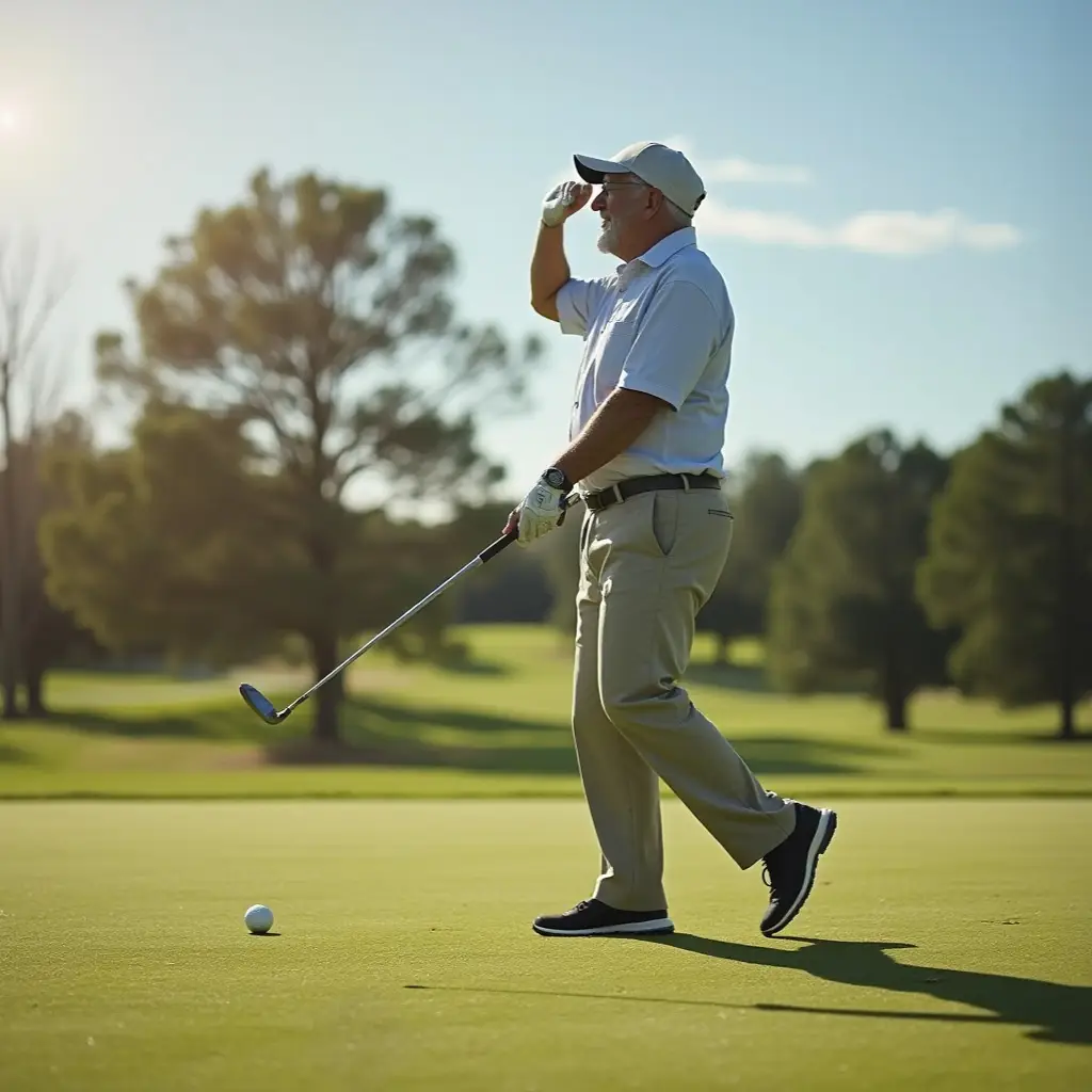 An older man enjoying a game of golf on a sunny day